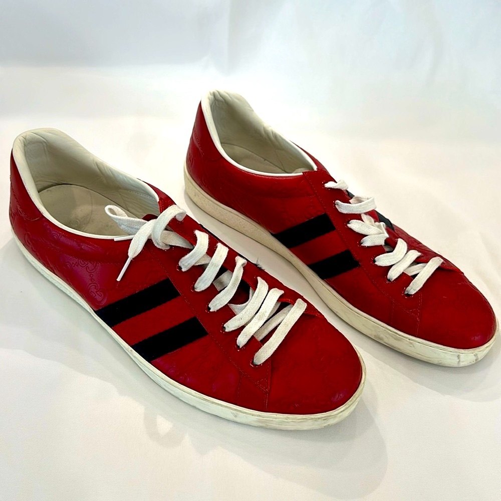 GUCCI Ace Red, Blue, and White Double G Sneakers